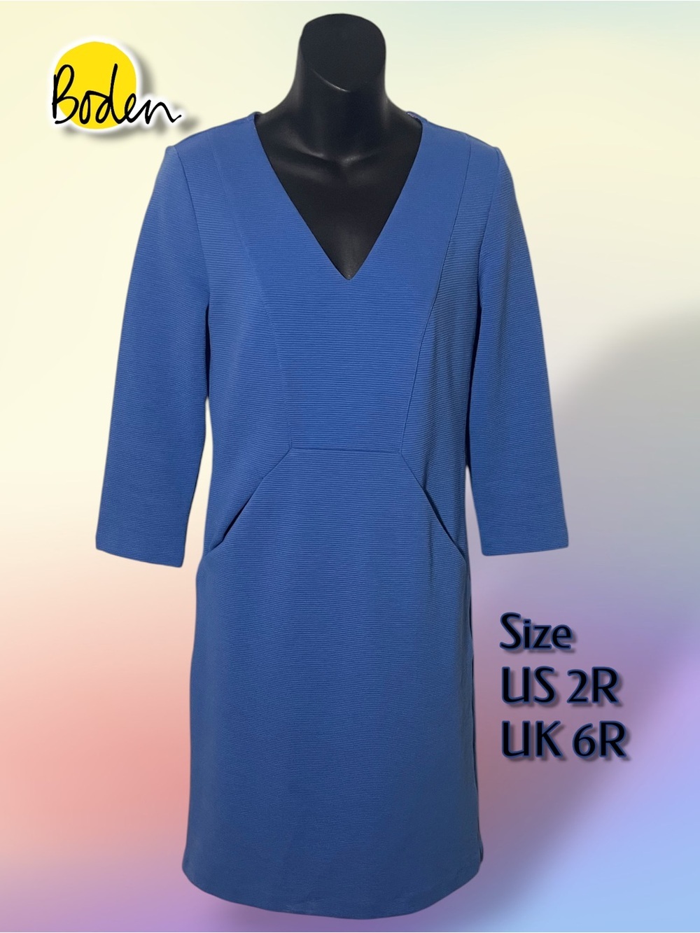 Boden Bronte Ottoman Dress Blue Sheath Size 2 Style # J0235 3/4 Sleeve